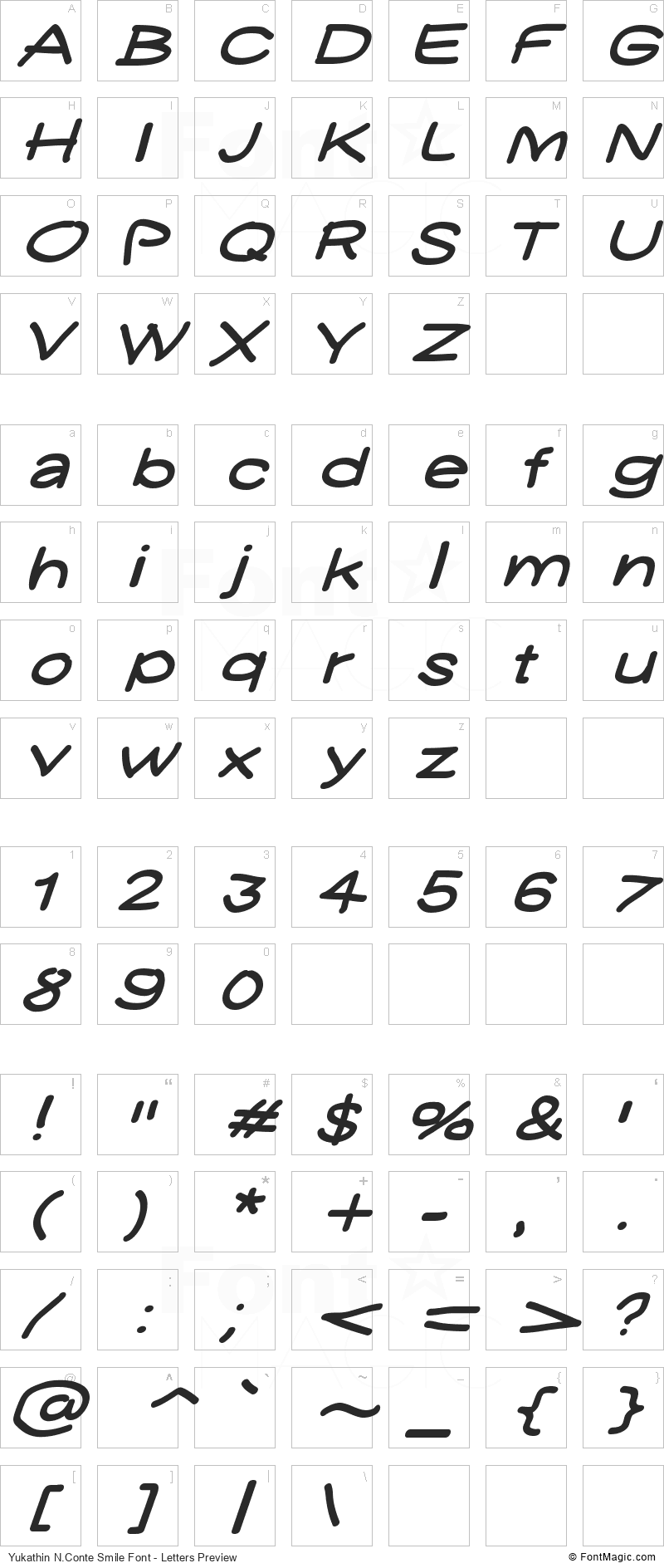 Yukathin N.Conte Smile Font - All Latters Preview Chart