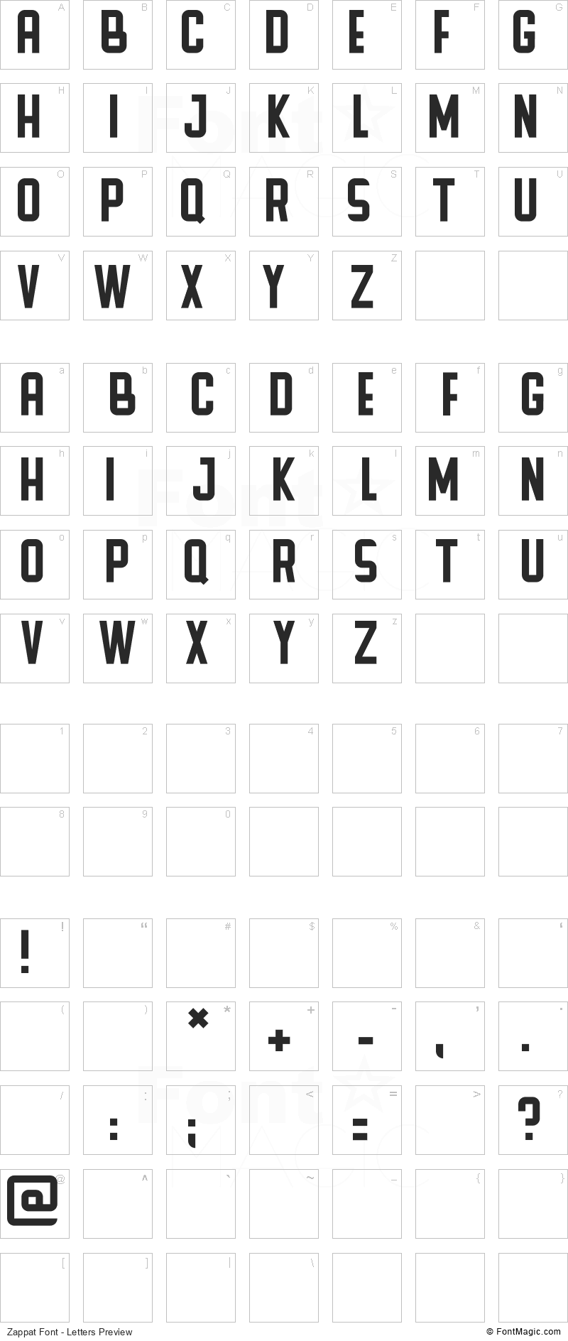 Zappat Font - All Latters Preview Chart