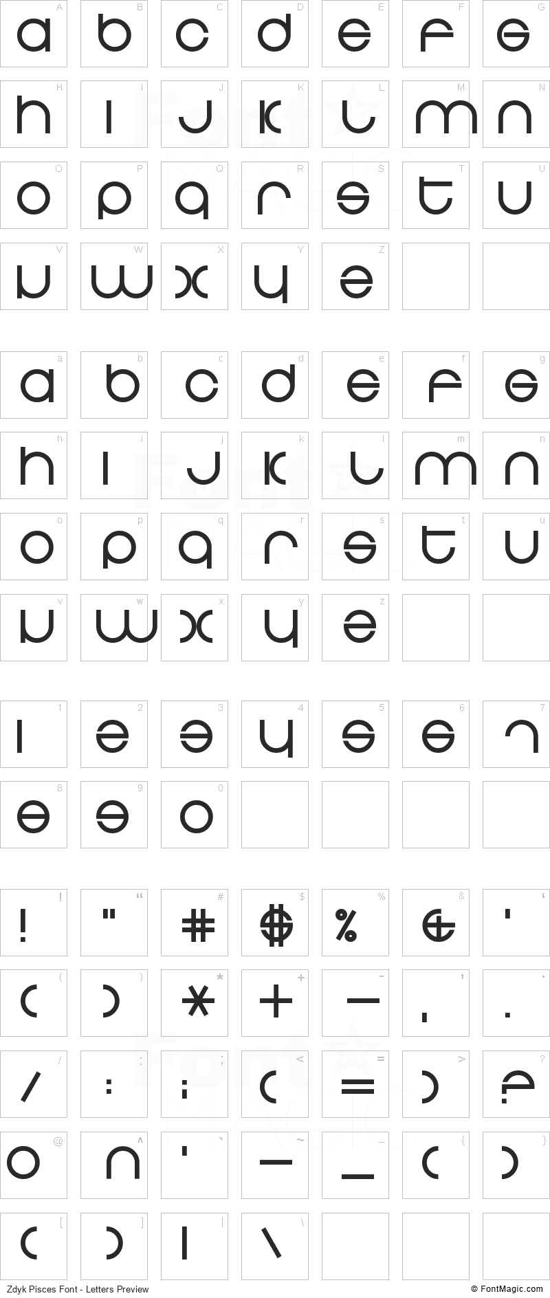 Zdyk Pisces Font - All Latters Preview Chart