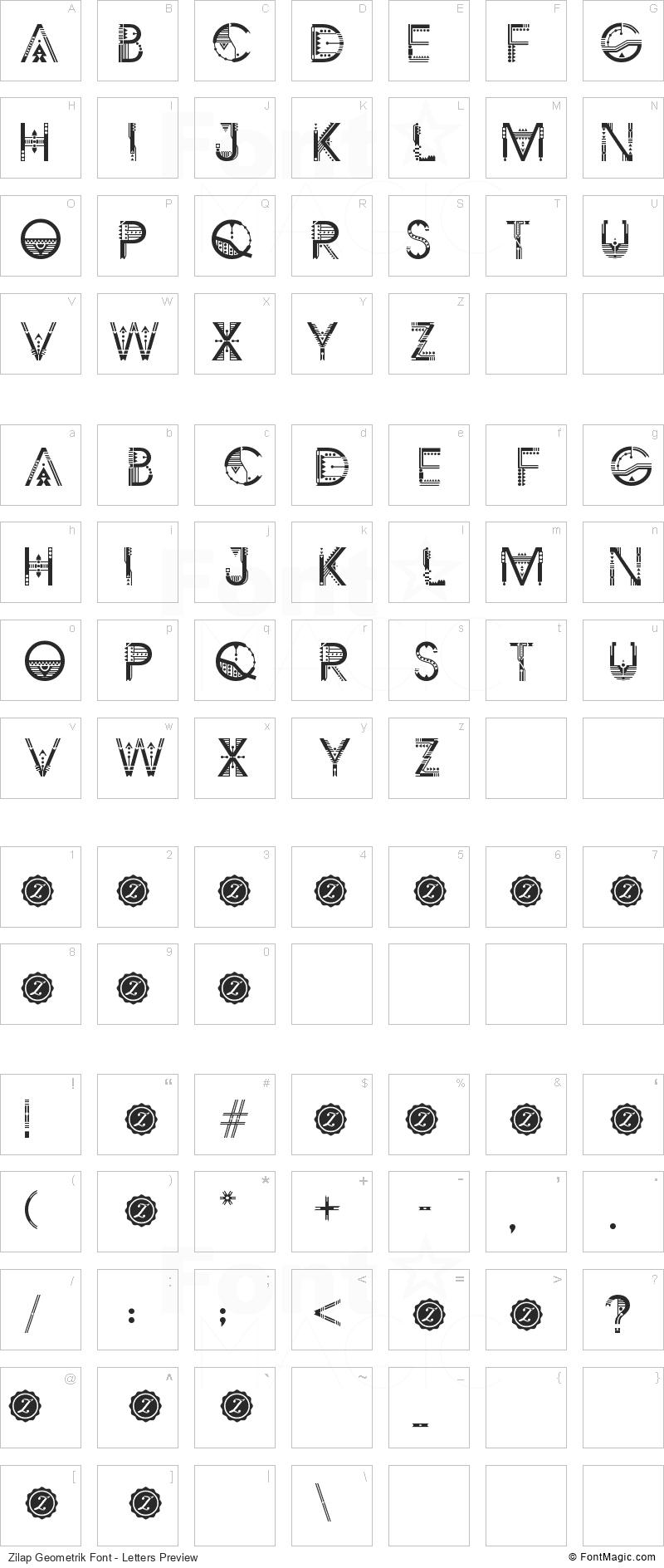 Zilap Geometrik Font - All Latters Preview Chart