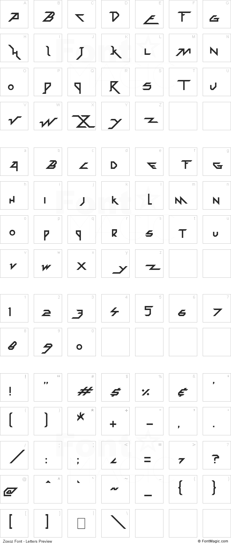Zoxoz Font - All Latters Preview Chart