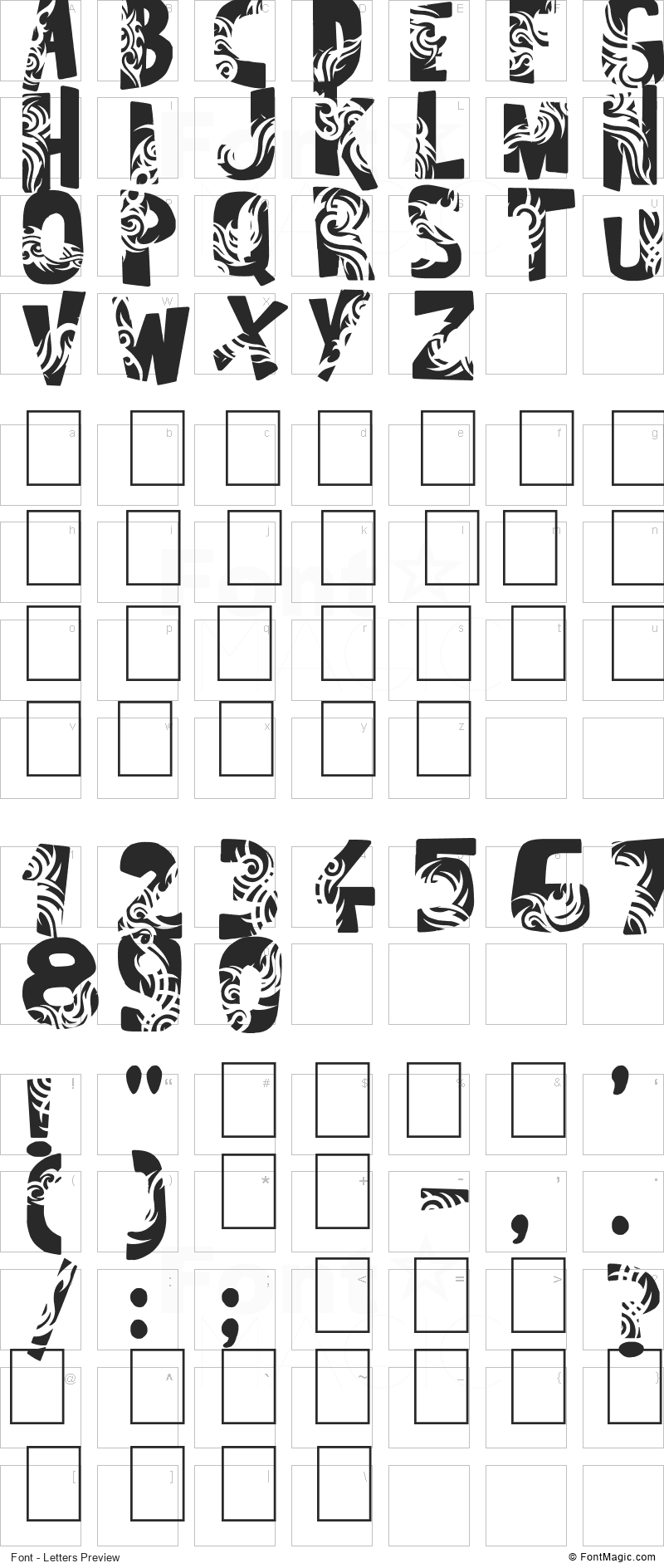 Tuamotu Font - All Latters Preview Chart