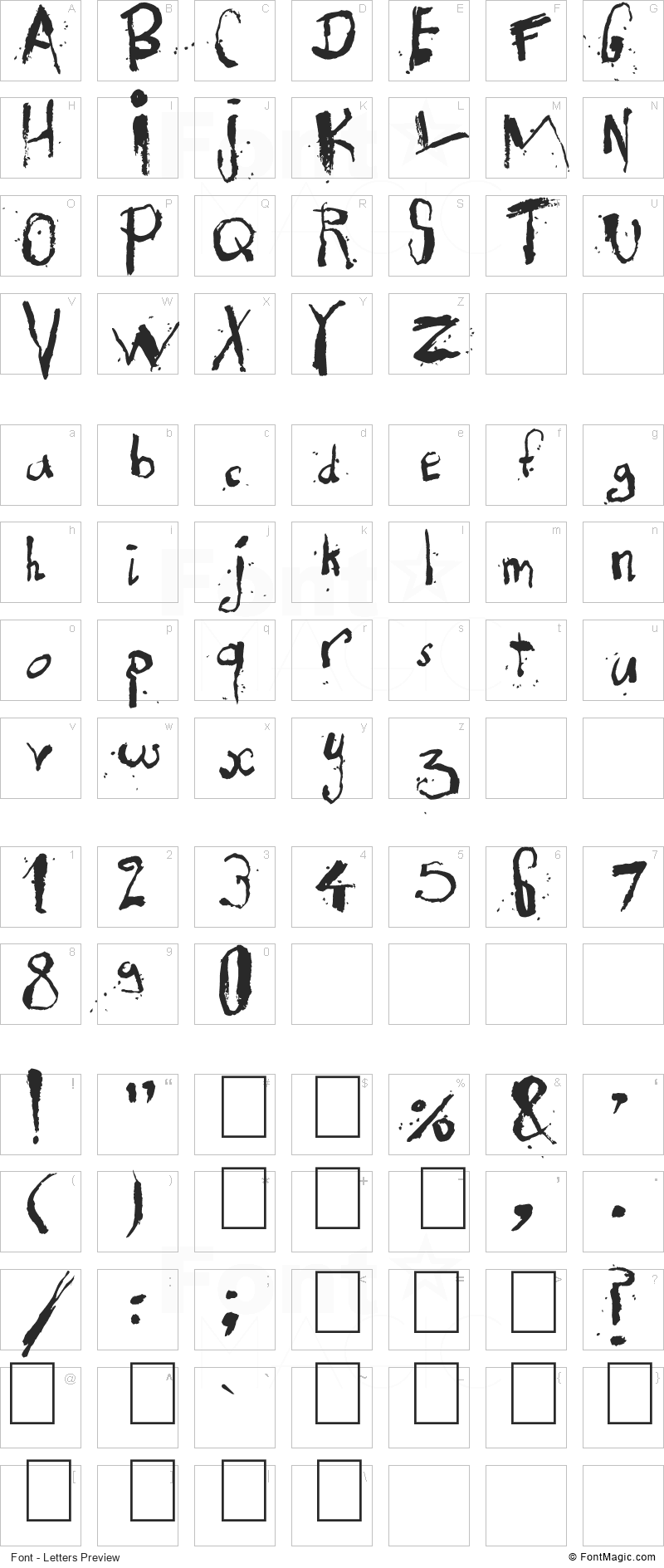 Exhausted Font - All Latters Preview Chart