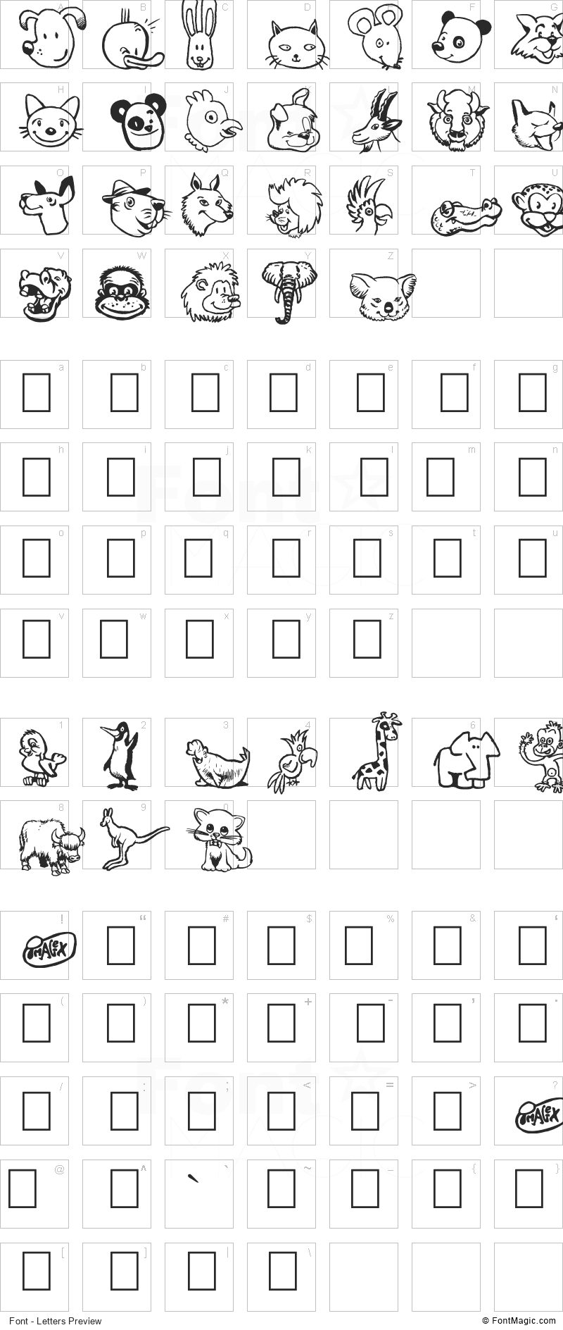 Toonimals Font - All Latters Preview Chart