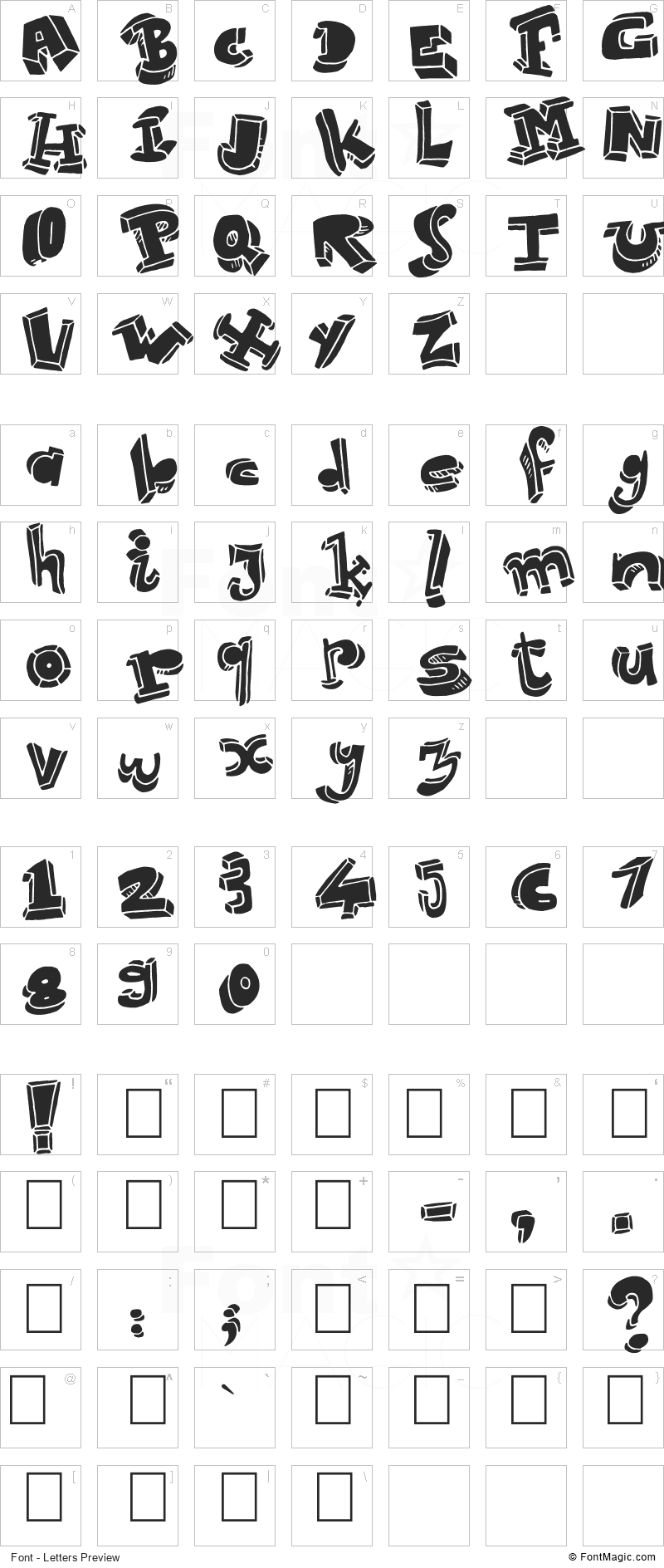 Strokeless Font - All Latters Preview Chart