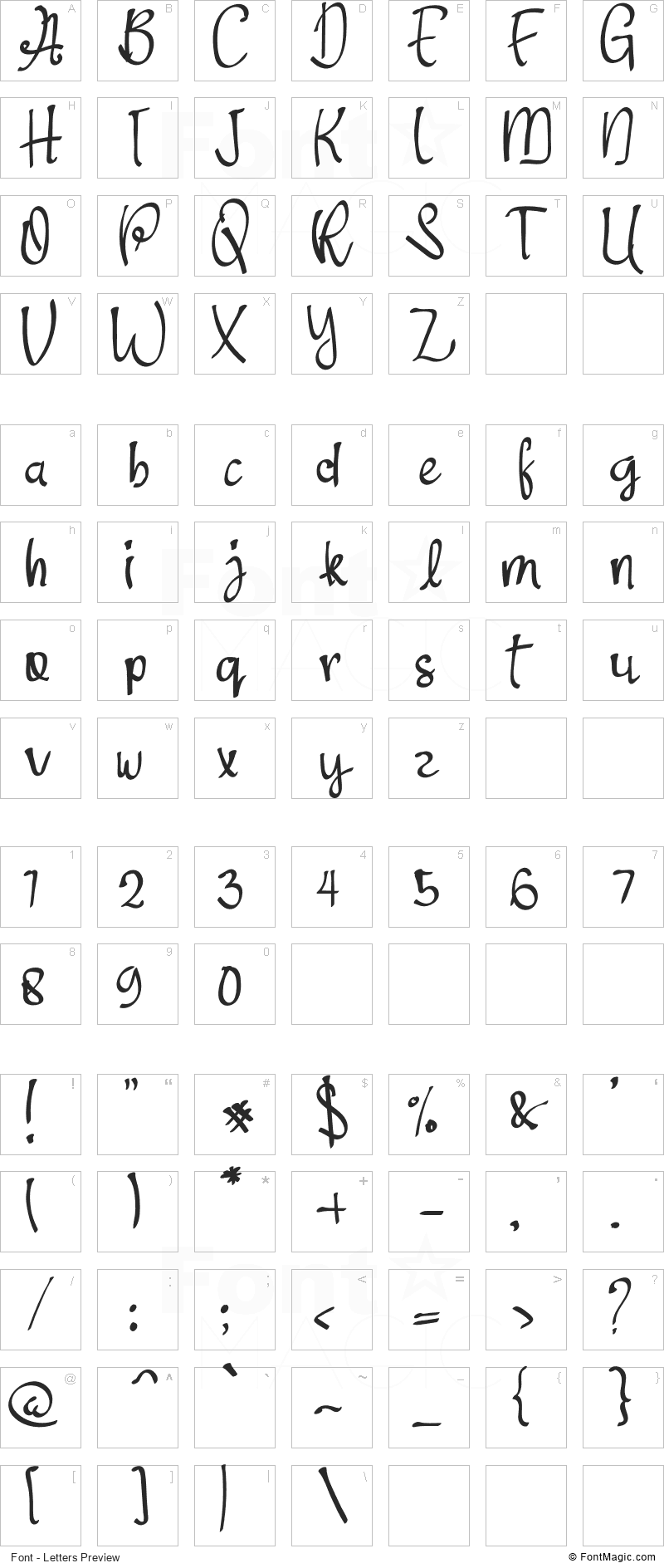 Dastana Font - All Latters Preview Chart
