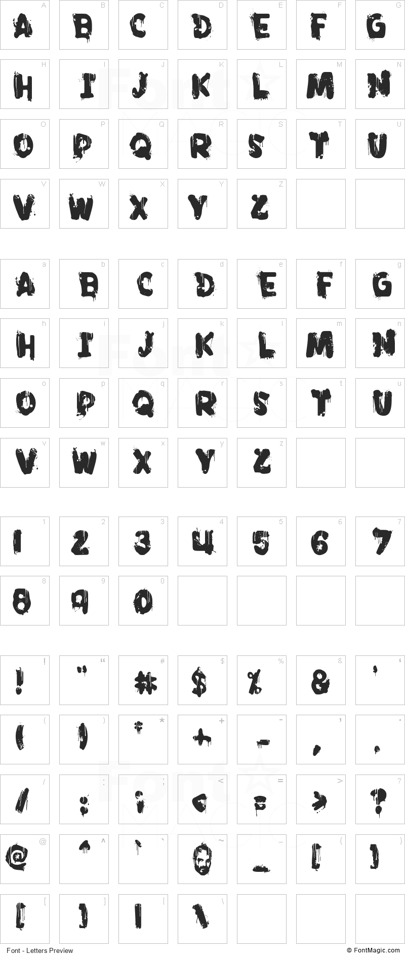 PunkLand Font - All Latters Preview Chart