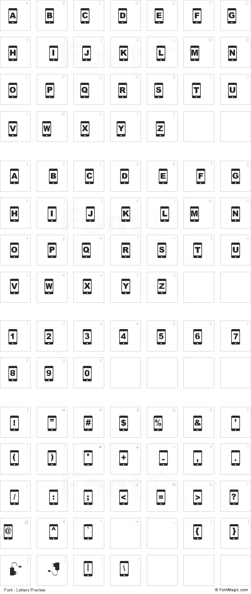 Smartphone Font - All Latters Preview Chart