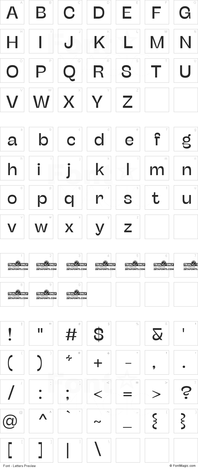 Stinger Font - All Latters Preview Chart