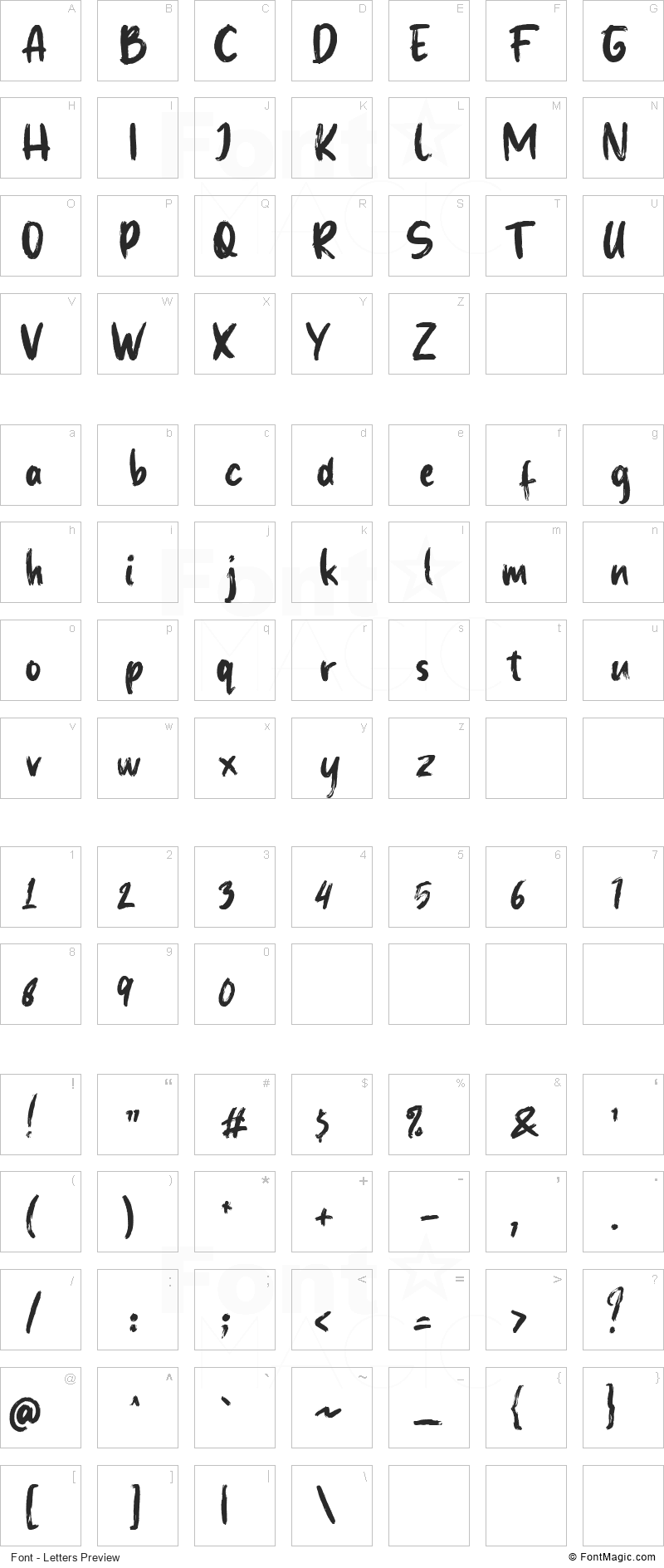 Wildrock Font - All Latters Preview Chart