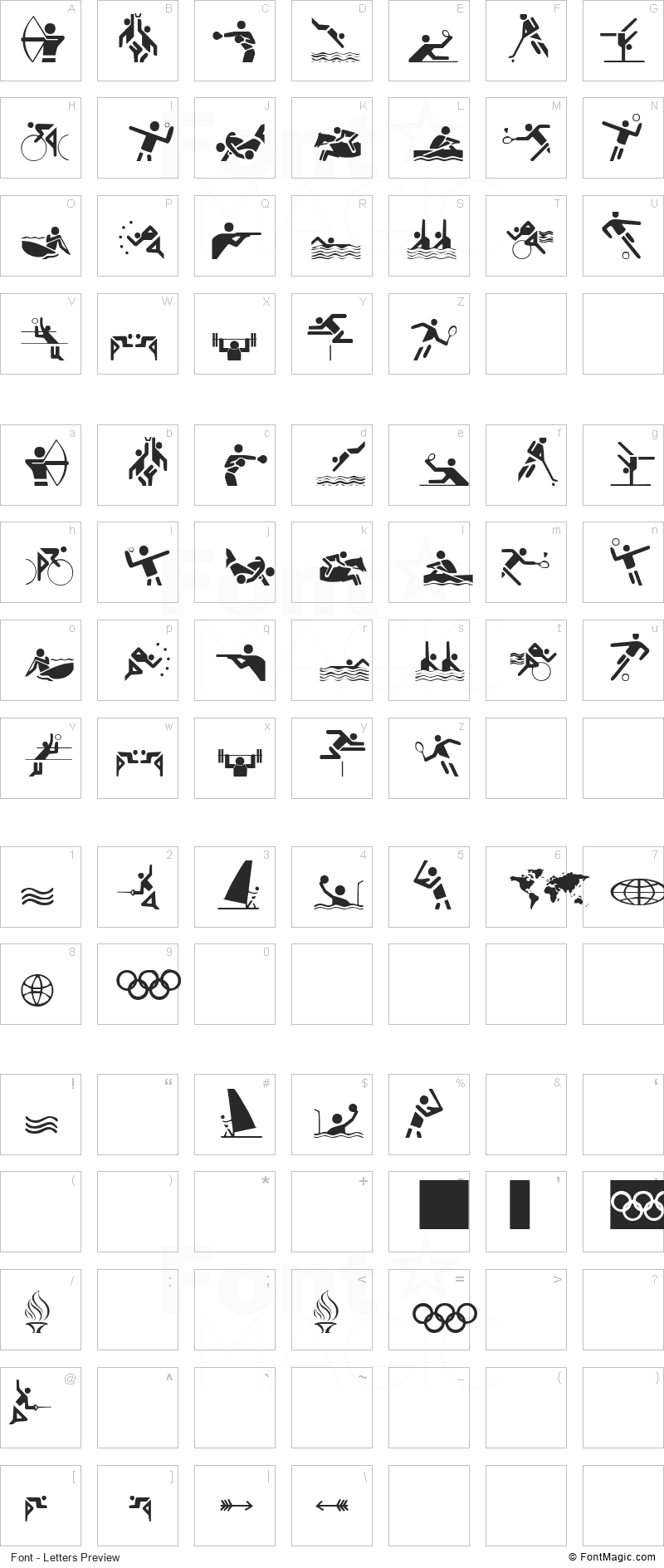 Olympicons Font - All Latters Preview Chart