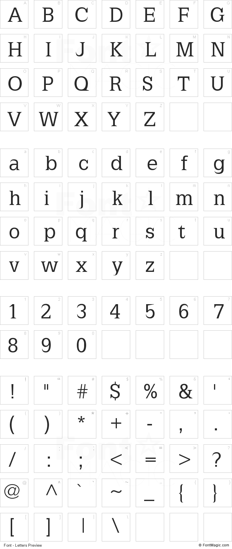 Latinia Font - All Latters Preview Chart