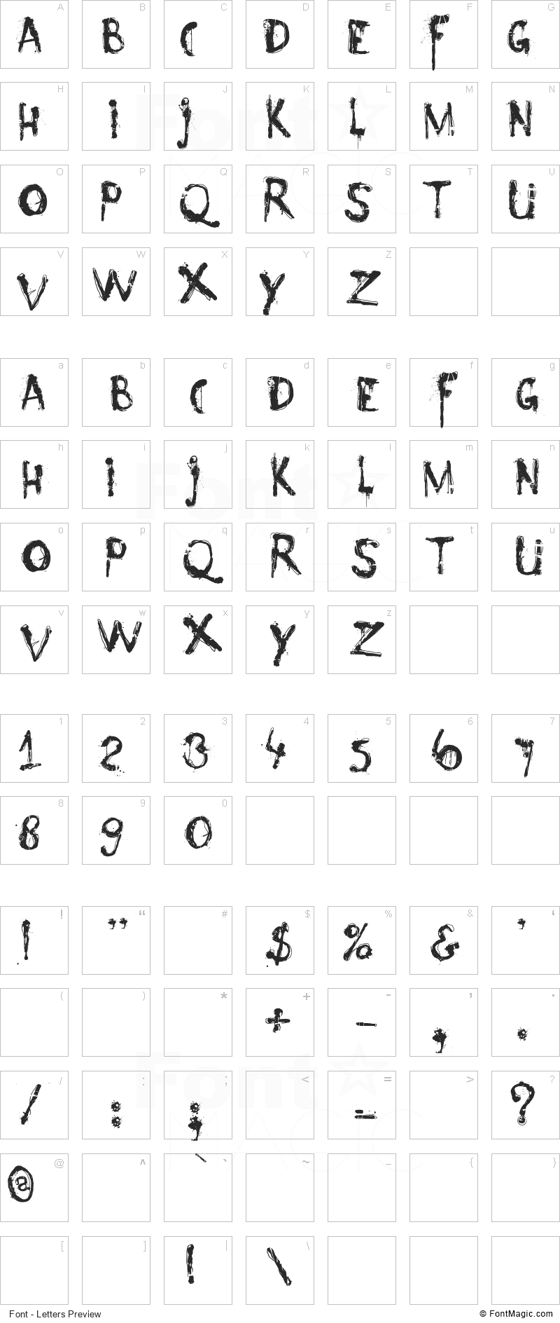 Nyctophobia Font - All Latters Preview Chart