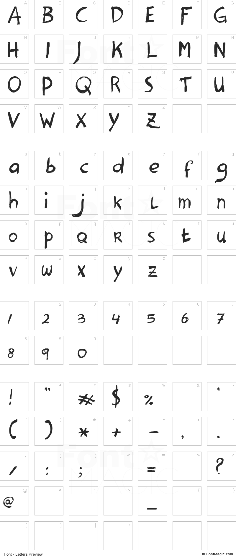 Hanoded Font - All Latters Preview Chart