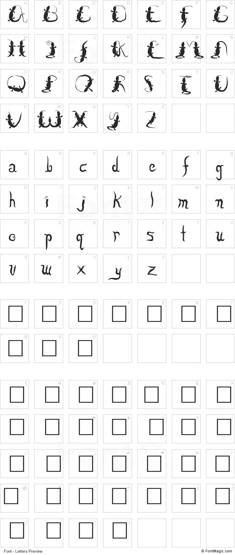 Lizzard Font - All Latters Preview Chart