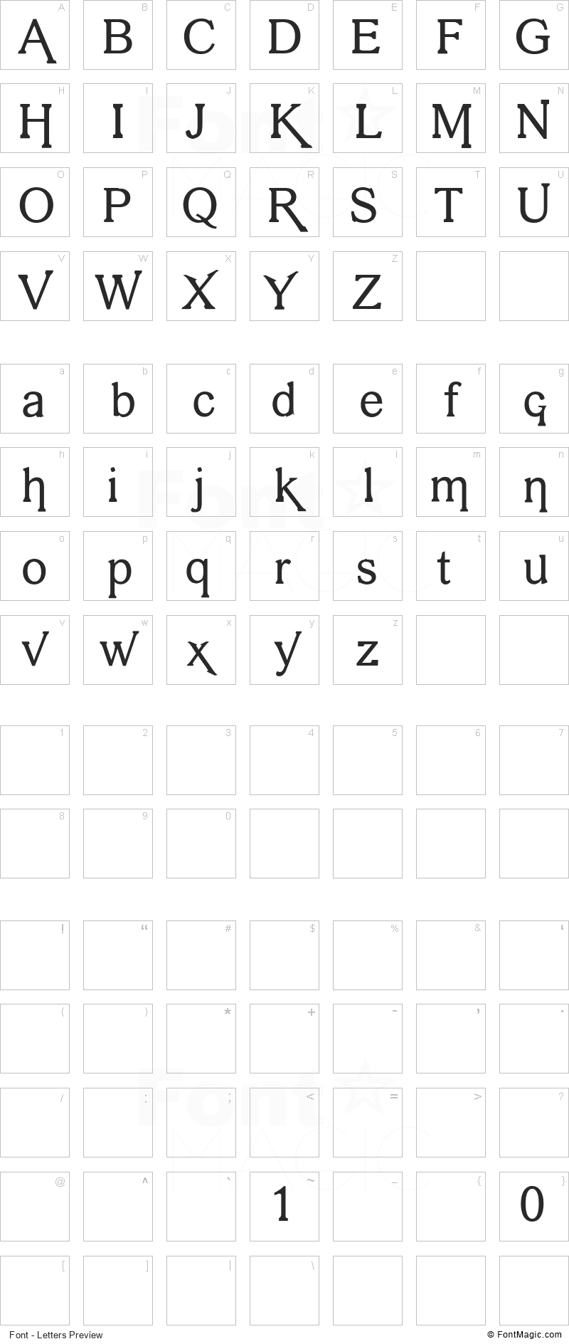 Vengeance Font - All Latters Preview Chart