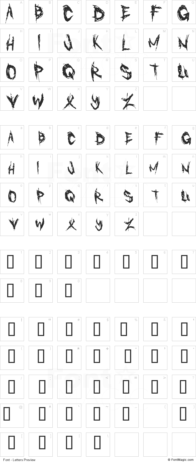 Cannibal Font - All Latters Preview Chart