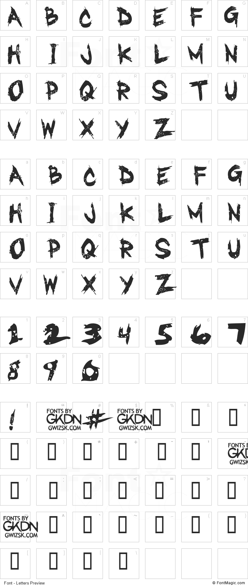 GwizsK Font - All Latters Preview Chart