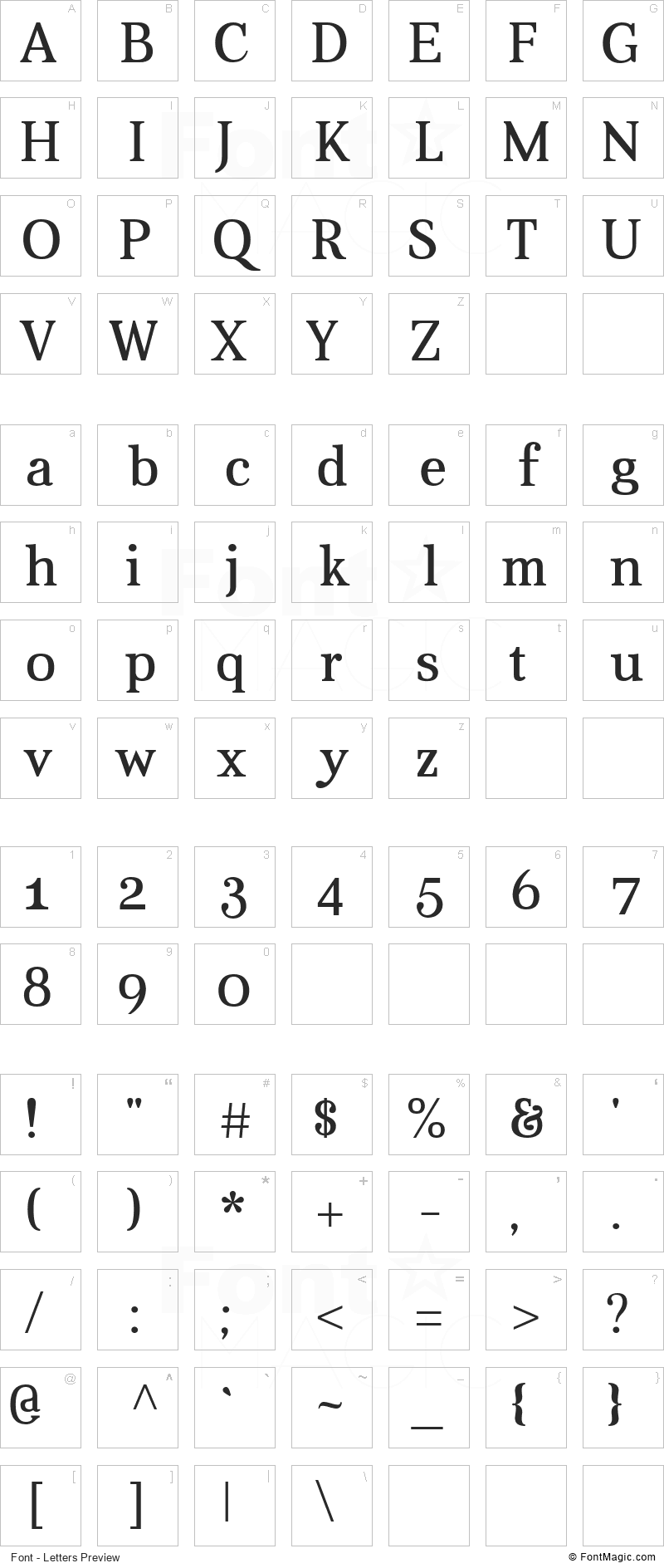 Aver Font - All Latters Preview Chart