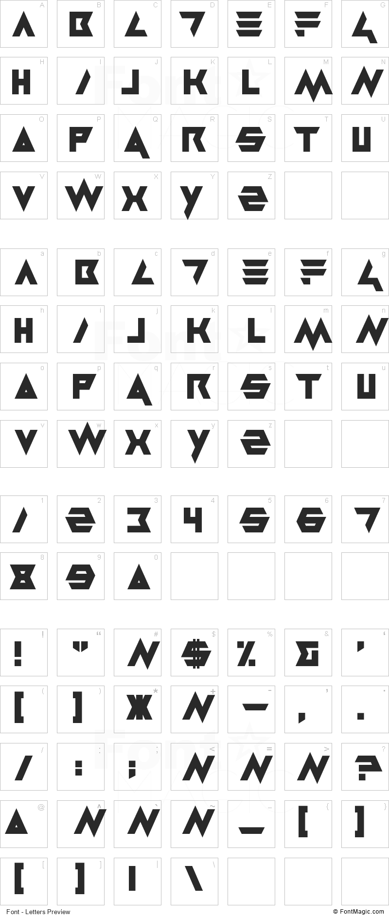 Masterblast Font - All Latters Preview Chart