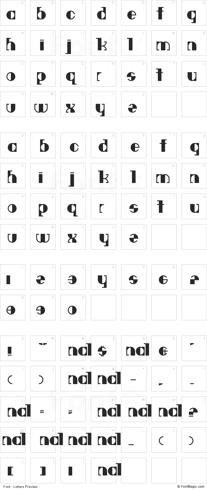 Deavantgar Font - All Latters Preview Chart