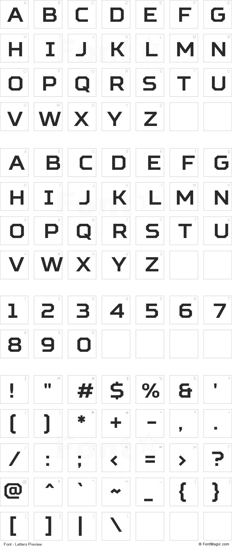 Squares Font - All Latters Preview Chart