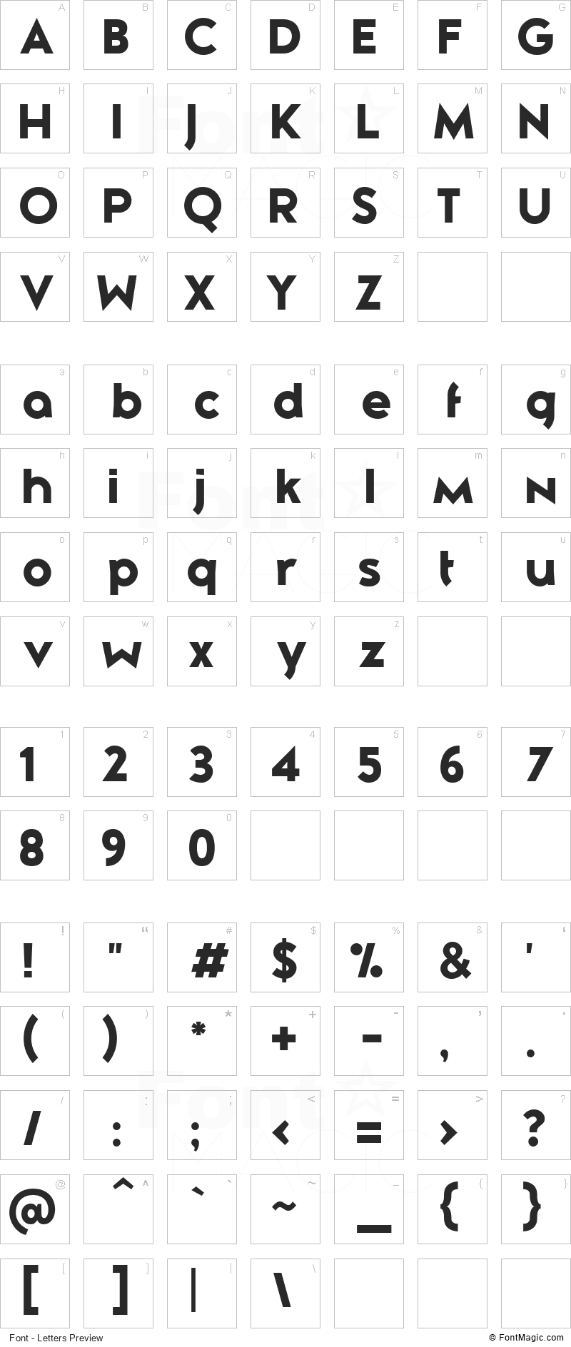 Zeronero Font - All Latters Preview Chart